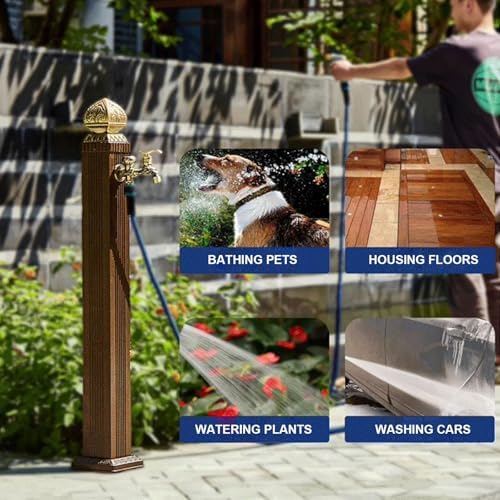 Freestanding Garden Hose Holder, Outdoor Faucet Vintage Column Style, Frost Free Hydrant for Car Washing and Watering(85cm/33.5in) - Image 4