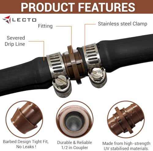 LECTO Universal 5/8", 1/2", .700" Drip Line Repair & Extension Kit – 6 Pack Plastic Couplers with 12 Stainless Steel Hose Clamps - Image 2