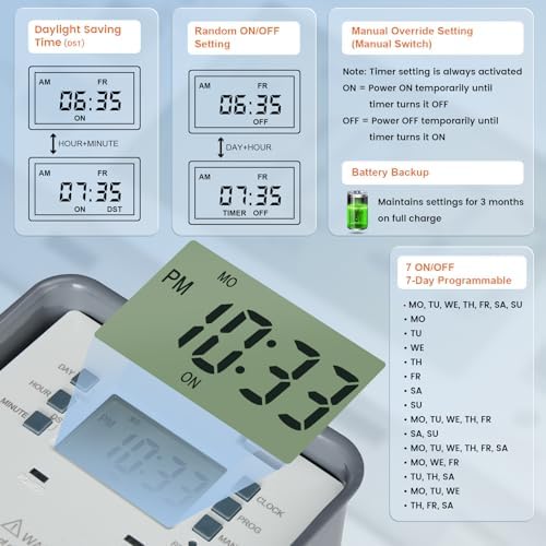 Suraielec Pool Timer, 7-Day 24-Hour Digital Pool Pump Timer, 40 AMP Heavy Duty, 120/240/277 VAC, Outdoor Metal Casing, Electric Switch Box for Swimming Pump, Hot Water Heater, Spa, Lights - Image 3