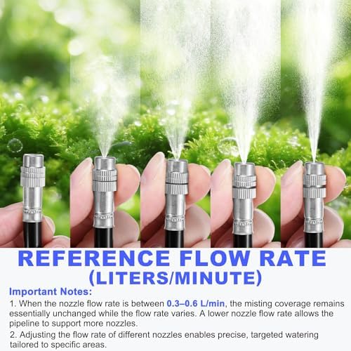 M METERXITY 1-Set Brass Misting Nozzles Tees, 20in/50cm Tube Len 3-in-1(Dripping, Spraying, Shutoff) Adjustable Copper Water Misters Sprayer for 0.31"/8mm Tubing Irrigation [Silver Tone/Black] - Image 6