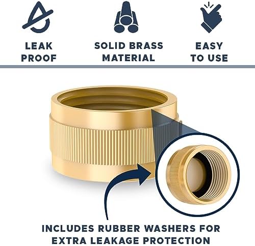 Morvat Heavy Duty Brass Garden Hose 4 Way Splitter with Comfort Grip ON/OFF Valves, Includes Mounting Kit PLUS 4 Pack Brass Garden Hose Cap Plug, 3/4" Threading, Includes 8 Extra Rubber Washers & Tape - Image 5