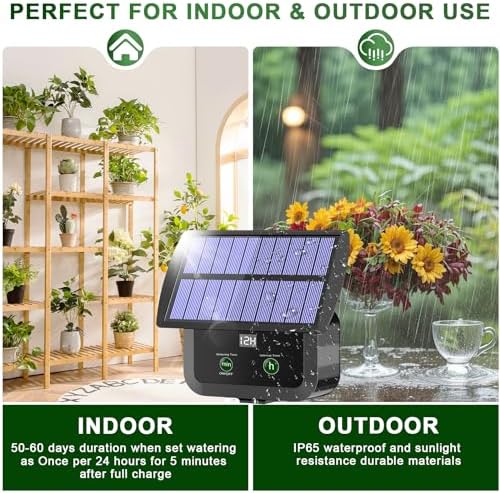 LCD Display Solar Drip Irrigation System Kit, 30 Working Modes & 10 Watering Interval Solar Powered Drip Irrigation Kit Supports 15 Potted Plants, 2200mAh Automatic Watering System for Garden - Image 4