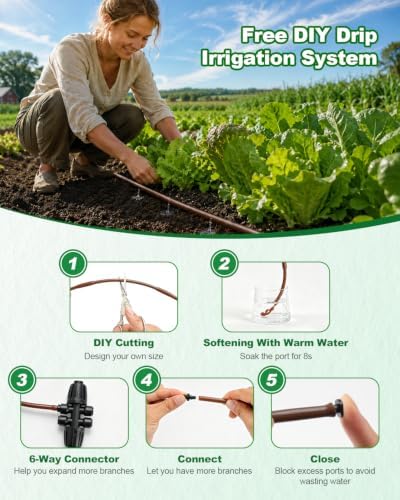 1/4 Drip Irrigation Tubing 500FT Brown Drip Line, 0.5GPH Emitters Every 6In - Image 6