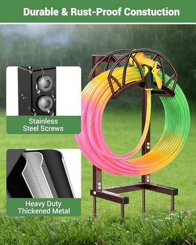 Garden Hose Holder, Freestanding Water Hose Reel Stand, Holds 160FT, Bronze - Image 4
