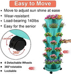 DUNCHATY Stackable Planter, Vertical Garden Planter with Wheels and Tools, Self Watering Strawberry Planter Indoor/Outdoor 7 Tier Herb Planter Pots for Growing Vegetables and Succulents, Teal - Image 2