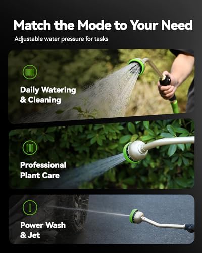 RAINPOINT Watering Wand For Garden Hose, 16 Inch Metal Hose Nozzle Wand with 9 Spray Patterns, Long Hose Sprayer For Hanging Baskets, Shrubs,Lawn - Image 5