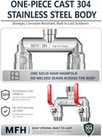 MFH 2-Way Garden Hose Splitter, 304 Stainless Steel, Red - Image 2