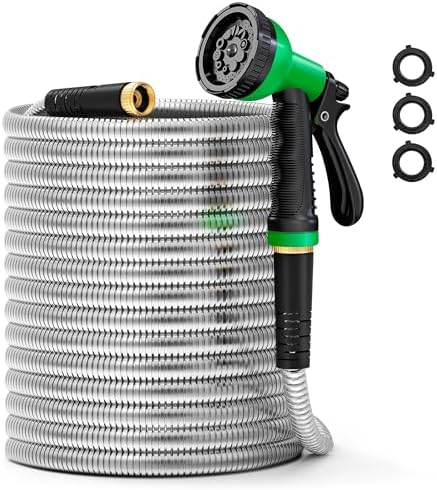 Garden Hose 100 ft Metal - Stainless Steel Metal Water Hose Flexible Heavy Duty Garden Hose No Kink Water Pipe (100 ft) by Unknown