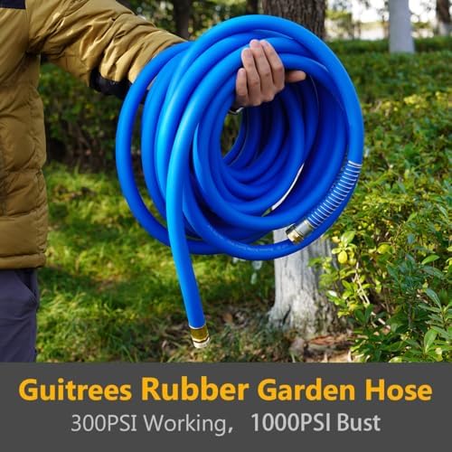 Guitrees 50FT 5/8 Heavy Duty Rubber Garden Hose - 200psi Working, 1000psi Burst - Hot/Cold Water - Five-Layered Braiding for Durability - Versatile for Gardening, Agriculture, Construction(Blue) - Image 5
