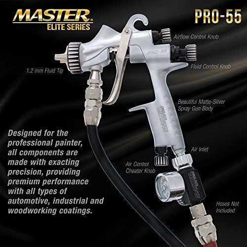 TCP Global Pressure 2.5 Gallon Pressure Pot Tank Paint Spray Gun with 1.5 Mm Nozzle and Master Elite 55 High-Performance HVLP Pressure Feed Spray Gun 1.2mm Tip and 25' Air and Fluid Hoses - Image 7