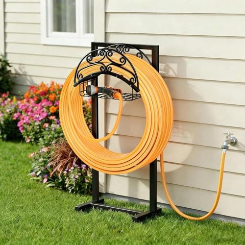 Garden Hose Holder Stand with Storage Basket, Heavy Duty Freestanding Water Hose Hanger Holds 151ft, Rust-Resistant Outdoor Hose Rack for Yard Lawn Farm by Unknown