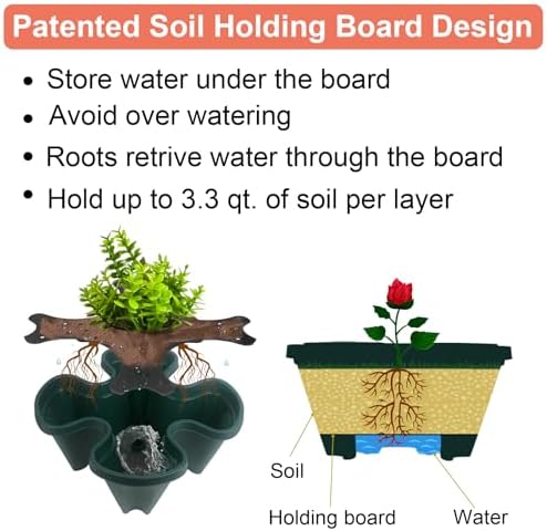 DUNCHATY Stackable Planter, Vertical Garden Planter with Wheels and Tools, Self Watering Strawberry Planter Indoor/Outdoor 7 Tier Herb Planter Pots for Growing Vegetables and Succulents,Pine Green - Image 5