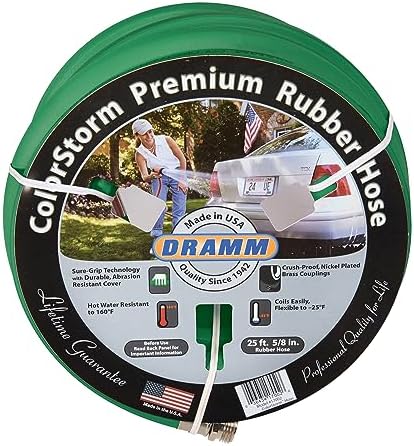 Dramm ColorStorm Premium Rubber Garden Hose – 50 ft Heavy Duty 5/8" Water Hose – Kink Resistant, Crush-Proof Nickel-Plated Couplings – Made in USA - Green by DRAMM