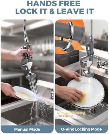 Commercial Pre Rinse Sprayer Head: 7/8"-20UNEF Handle Grip Assembly Pre Rinse Sprayer with - 1.3/3.85 GPM High Pressure Spray Head - Sink Faucet Replacement Part - Gray and Brushed Nickel - Image 5