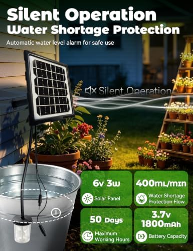 Drip Irrigation System, Automatic Watering Kit for 15 Pots, 49ft Watering System with 6 Timers & 2200mah Battery, Intelligent Plant Hydration Device, Solar Powered for Garden Patio Lawn - Image 3