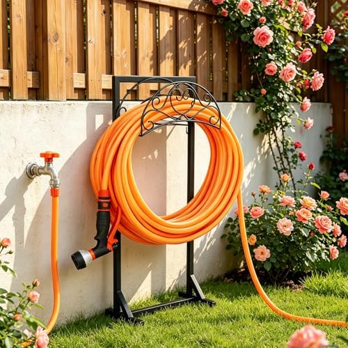 Garden Hose Holder Stand with 4 Ground Spikes, Black - Image 2