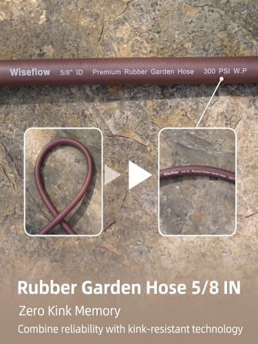 Wiseflow Garden Hose 75FT x 5/8", Heavy Duty Rubber Hose, Water Hose with Five Layered Braiding, Male Female Fittings, 1000PSI Burst, 300PSI Working for Yard, Car Wash, Pets (Brown) - Image 5