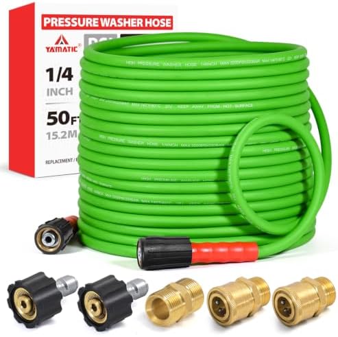YAMATIC Flexible Pressure Washer Hose 50 FT 1/4", M22-14mm Females by YAMATIC