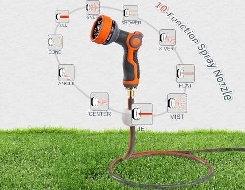 Blütezeit Retractable Garden Hose Reel, 1/2'' x 100ft Hose Reel Wall-Mount with 10-Function Spray Nozzle, Any Length Lock | 180° Swivel | Automatic Slow Rewind | Heavy Duty - Image 3