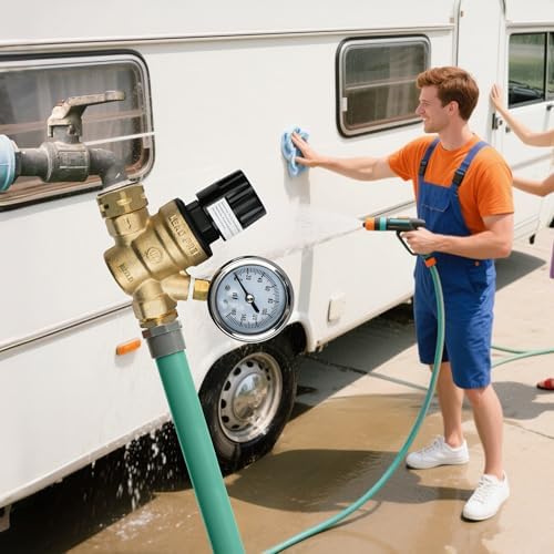 U.S. Solid 3/4 in GHT RV Water Pressure Regulator, Handwheel-Adjustable Lead-Free Brass Valve with 0-160 psi Gauge and Inlet Filter, for RV Camper Trailer and Garden Hose - Image 7