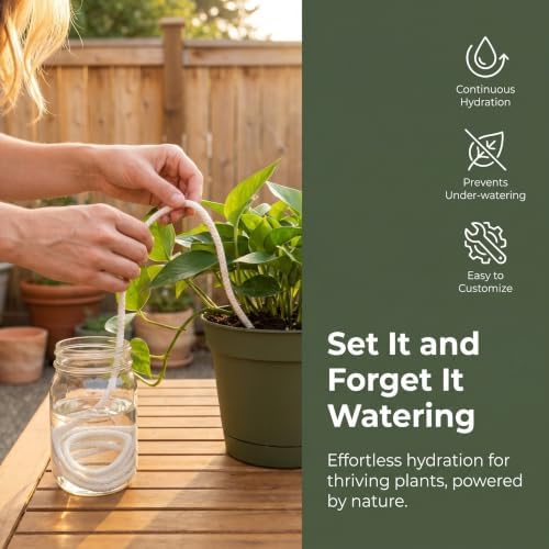 YARNOW 2pcs Self-Watering Cotton Wicks for Planter - 0.2'' X 164Feet DIY Indoor Plant Wicking Rope Automatic Watering Cord for Hydroponic Pots - Image 3