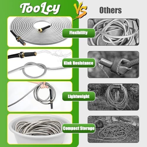 TOOLCY 25 FT Metal Water Hose Stainless Steel Garden Hose with Brass Nozzle - Heavy Duty, No Kink, All Weather, Super Flexible Garden Hoses for Outdoor, Lawn - Image 6