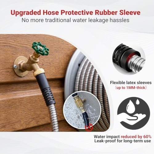 Lefree 15FT Stainless Steel Short Garden Extension Hose, Lightweight Anti-Kink Leakproof Water Hose with Upgraded Rubber Sleeve, for Small Backyard, RV Camper, Balcony Gardening & Hose Reel Lead-In - Image 2