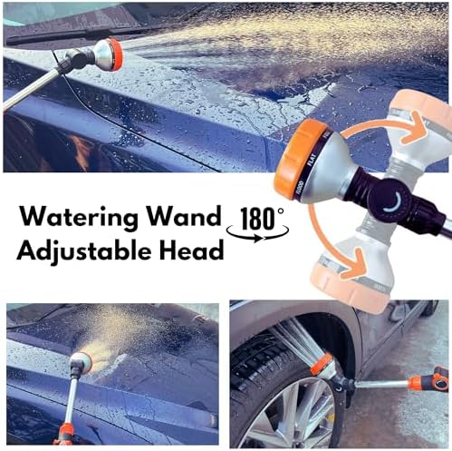 Heavy Duty Metal Watering Wand - 18" Garden Hose Wand with Swivel Ratchet Head, 8 Spray Patterns, Thumb Flow Control, Garden Hose Nozzle Sprayer For Watering Hanging Baskets, Shrubs, Garden - Image 5