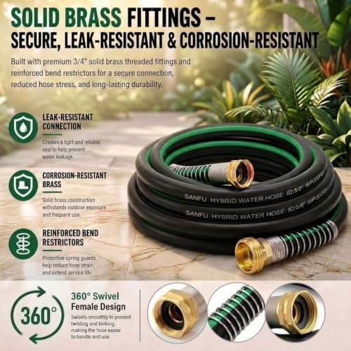 SANFU Hybrid Garden Hose 5/8-Inch x 25FT, RV Water Hose, Black Green - Image 6