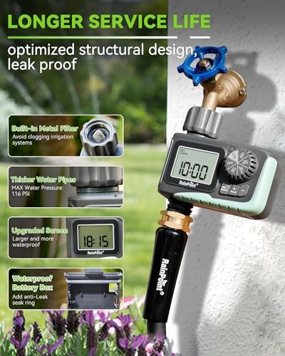 RAINPOINT Sprinkler Timer, Programmable Water Timer for Garden Hose, Outdoor Soaker Hose Timed with Rain Delay/Manual/Automatic Watering System, Digital Irrigation for Yard, Lawn, 1 Outlet - Image 6