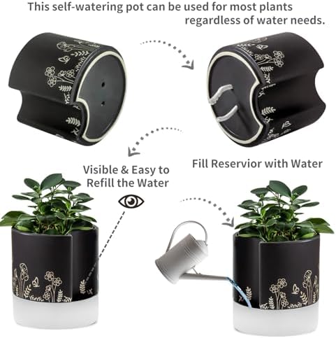 Nihow Self Watering Pots for Indoor Plants,8 Inch,Black Hand Painting - Image 3