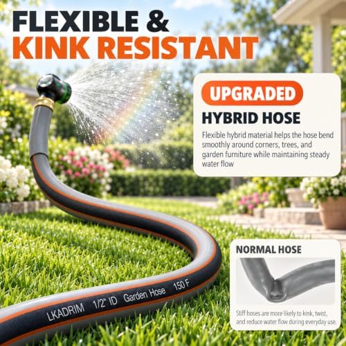 100FT Garden Hose, 1/2" Non-Expandable Lightweight Hybrid Water Hose with Solid Brass Fittings, Flexible & Tangle Resistant Hose, Leak Resistant for Backyard, Garden, Car Washing and Outdoor Use - Image 3
