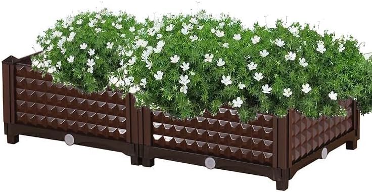 YSUEFIJO Raised Garden Bed Outdoor, Elevated Plastic Planter Box, Garden Grow Box Patio Gardening Planter Box, with Water Design & Drainage Holes, for Flower Vegetable Herbs by WELCOMETOYSUEFIJO