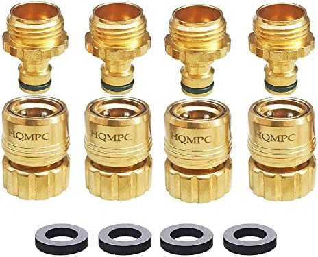 HQMPC Garden Hose Quick Connect No Pb Brass Hose Quick Connect Quick Connect Hose Fittings Water Hose Connectors 3/4" GHT (4SETS) by HQMPC