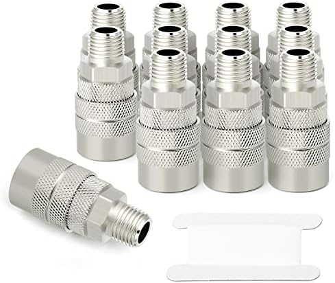 GASHER 12PCS 1/4-Inch Male Industrial Coupler,1/4 Basic Flow Quick Connect Air Coupler by GASHER