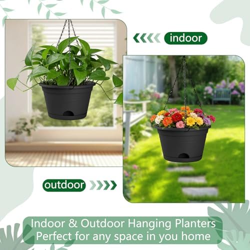 Nooulap 6 Pack Hanging Planters, 10 Inch Hanging Pots, Black - Image 4