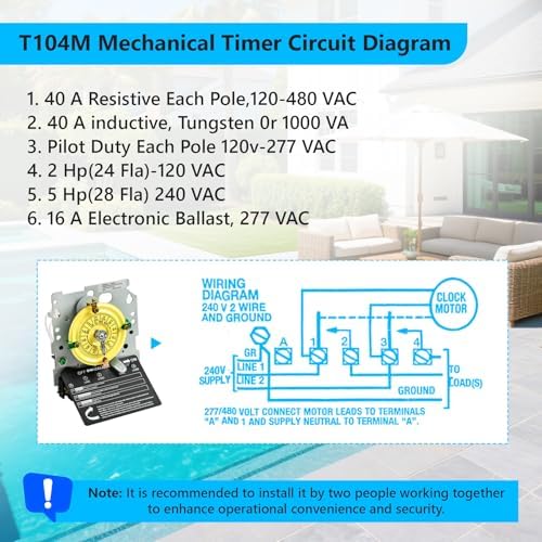 T104M Pool Timer Mechanism Only, 208-277V DPST 40A Time Switch, Pool Pump Timer, Heavy-Duty Mechanical Time Switches, 24 Hour 12 ON/Off for Pool Pump,Time Switch Mechanism Only, 6 Years Warranty - Image 5