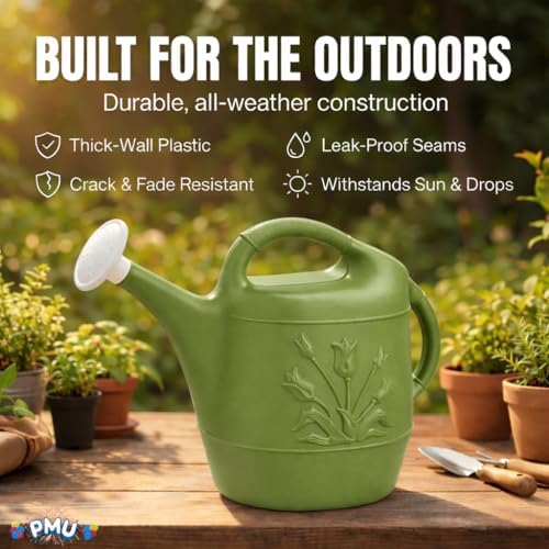 PMU 2 Gallon Watering Can - Garden Watering Can for Indoor & Outdoor Plants - Plastic Water Can with Detachable Sprinkler Head - Large Water Pot, Made in USA - Sage Green Pkg/3 - Image 3