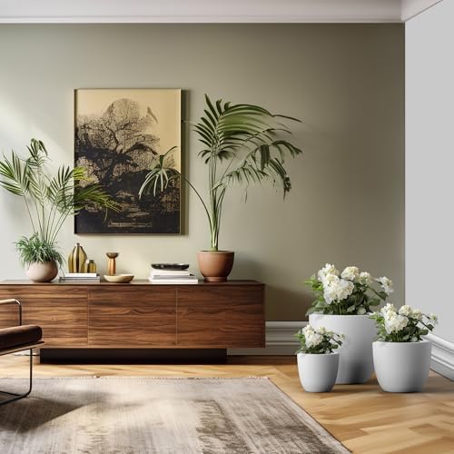Kante 18",14",10" Dia Concrete Round Planters (Set of 3), Outdoor Indoor Large Planter Pots with Drainage Hole for Home Patio Garden, Pure White - Image 3