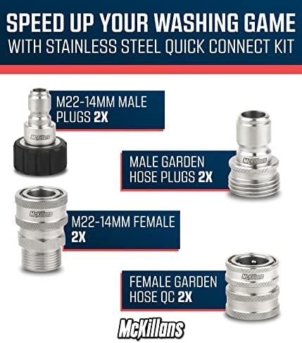 McKillans® M22-14mm Pressure Washer Quick Connect Kit, M22-14mm to 3/8" Male Female Quick Disconnect Kit for Power Washer (Stainless Steel) - Image 3
