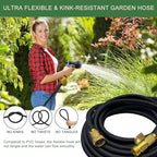 Garden Hose 75 ft, Non-Expandable Flexible Water Hose with 10 Function Spray Nozzle, Lightweight, Leak Proof, Kink-Free, Portable Hose for Outdoor, Yard, Lawn, High-Density Fabric, Black Grey - Image 6
