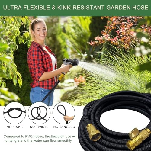 Garden Hose 75 ft, Non-Expandable Flexible Water Hose with 10 Function Spray Nozzle, Lightweight, Leak Proof, Kink-Free, Portable Hose for Outdoor, Yard, Lawn, High-Density Fabric, Black Grey - Image 6