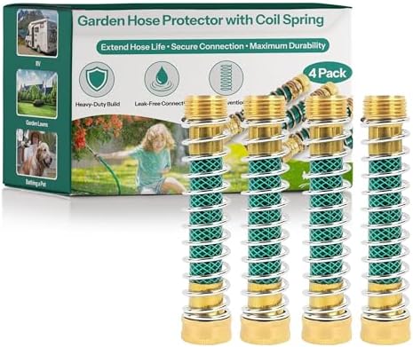 Garden Hose Protector with Coil Spring – Brass 3/4 in GHT, 4 Pack by Unknown