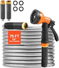 VEVOR Garden Hose Metal 75 ft, Rust Proof Stainless Steel Water Hose, Heavy Duty Backyard Hose with 10 Function Nozzle, No-Kink & Flexible Water Pipe, Lightweight Metal Hose for Yard, Outdoor by VEVOR