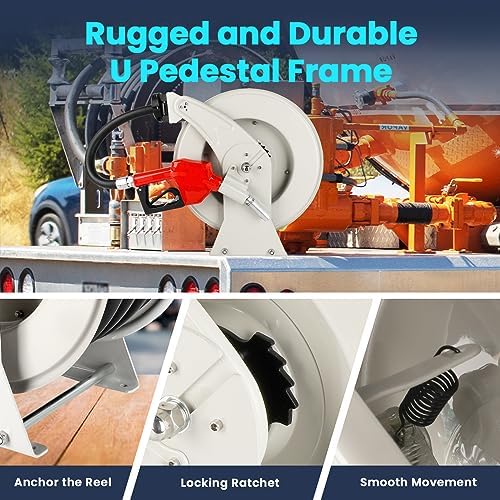 Fuel Hose Reel 3/4" x 66', Spring-Driven Retractable with Fueling Nozzle - Image 6