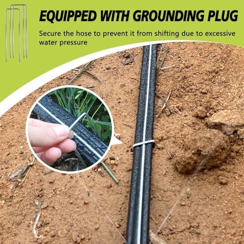 Homvocal Flat Soaker Hose 100 ft, 3-in-1 Sprinkler and Drip Irrigation Hose, 4-Pack 25 ft with Garden Staples and Splitters for Lawn, Garden Bed - Image 5
