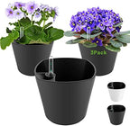 Self Watering Planters for Indoor Outdoor Plants 7 inch Flower Pot with Water Level Indicator Grey 3 Pack African Violet Self Watering Pots for All Orchid agave etc. House Plant Plastic Planter by GsGardenSpecialty