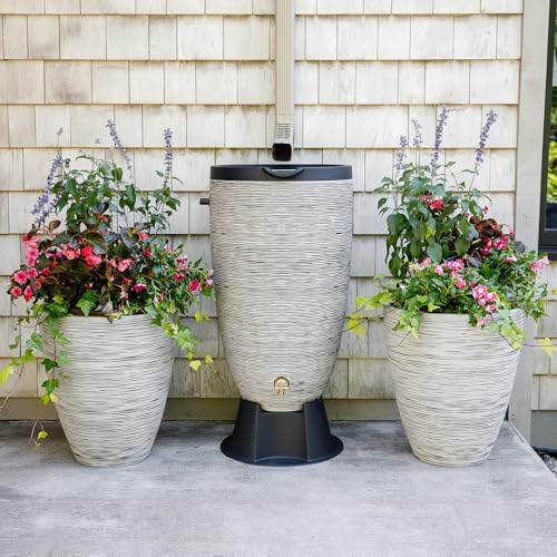 Newport 50‑Gallon Flat‑Back Rain Barrel with Stand & Planter Bundle – Slate | Removable Lid, UV-Stabilized Outdoor Water Storage - Image 2