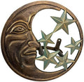 Zeckos Garden Hose Holder Moon Face Stars 11.5 Inch Cast Iron Verdigris by Zeckos