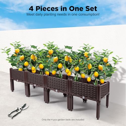 4-Piece Modular Raised Garden Bed Set, 15" Elevated Planter Box with Legs & Self-Watering Drainage, Weatherproof Plastic Vegetable Grow Kit for Patio Balcony and Deck - Image 2